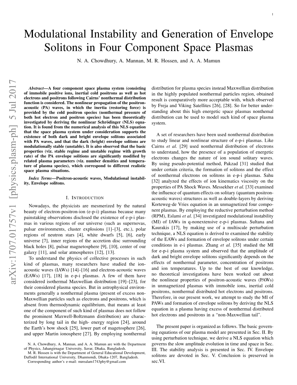 Modulational Instability and Generation of Envelope Solitons In