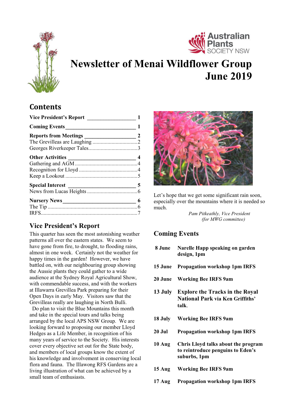 Newsletter of Menai Wildflower Group June 2019