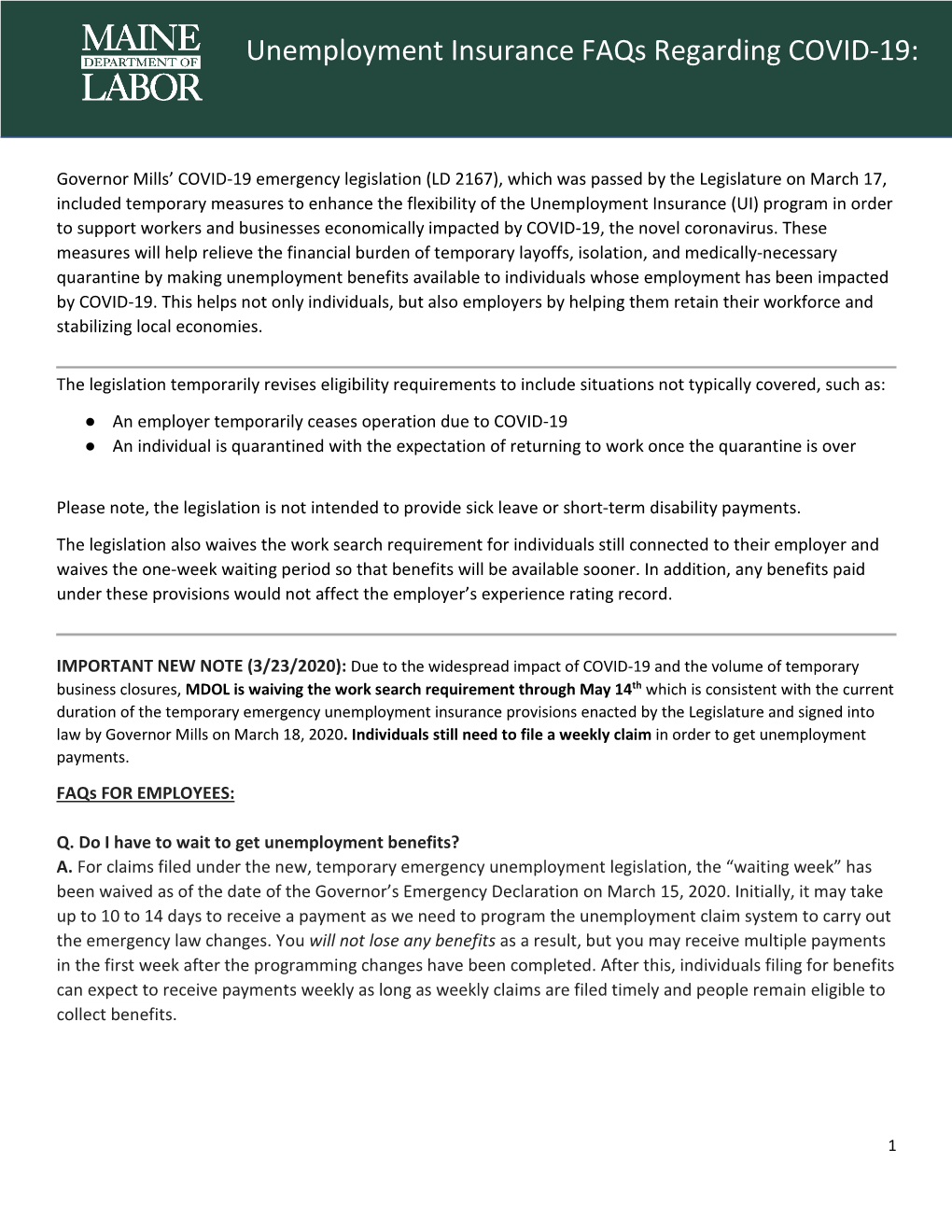 Unemployment Insurance Faqs Regarding COVID-19