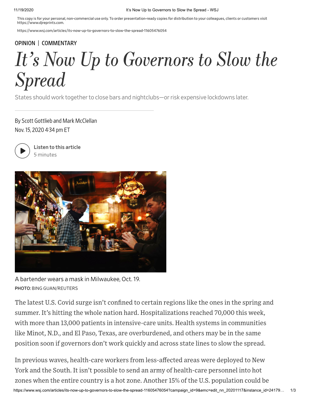 It's Now up to Governors to Slow the Spread