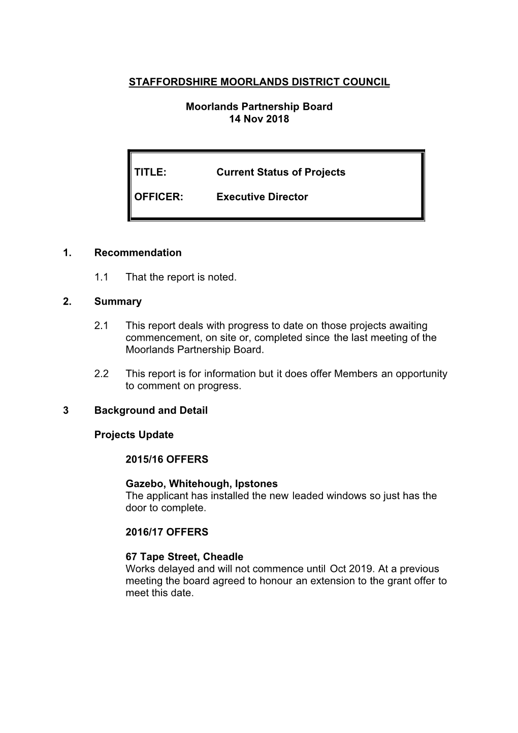 STAFFORDSHIRE MOORLANDS DISTRICT COUNCIL Moorlands