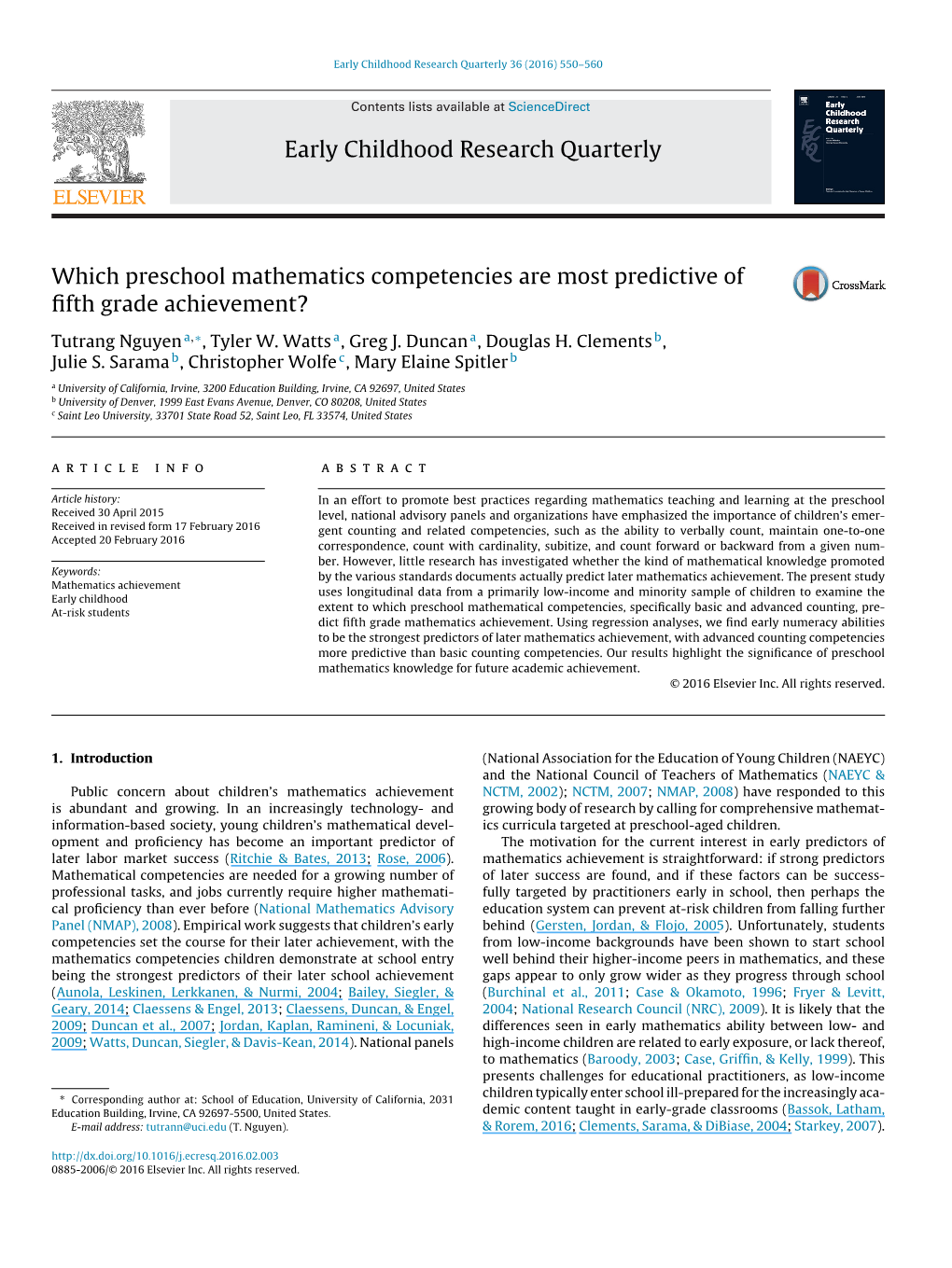 Which Preschool Mathematics Competencies Are Most Predictive Of