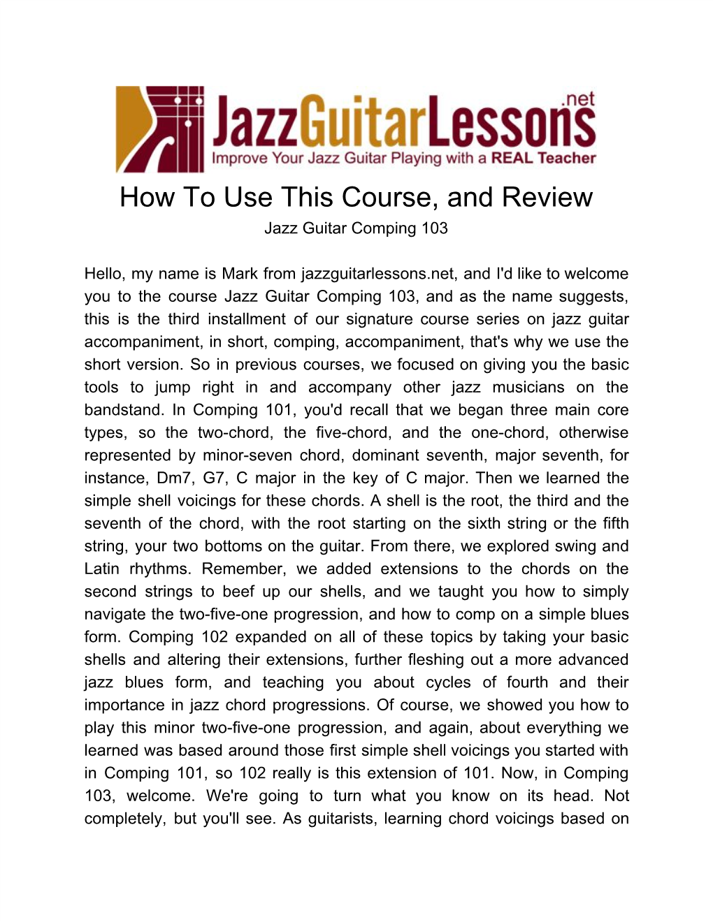 How to Use This Course, and Review Jazz Guitar Comping 103