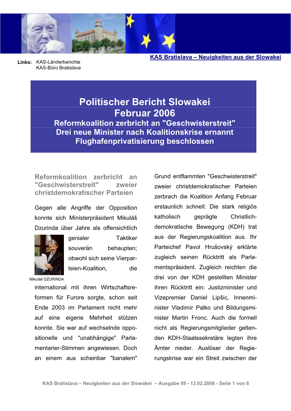 Politischer Bericht Slowakei Februar 2006