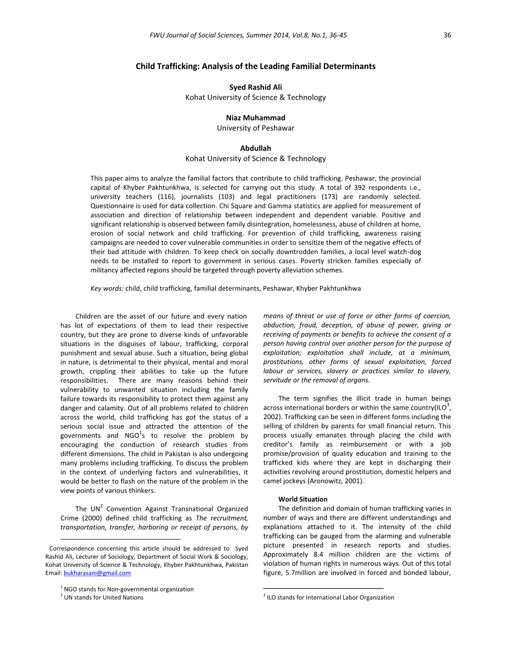 Child Trafficking: Analysis of the Leading Familial Determinants