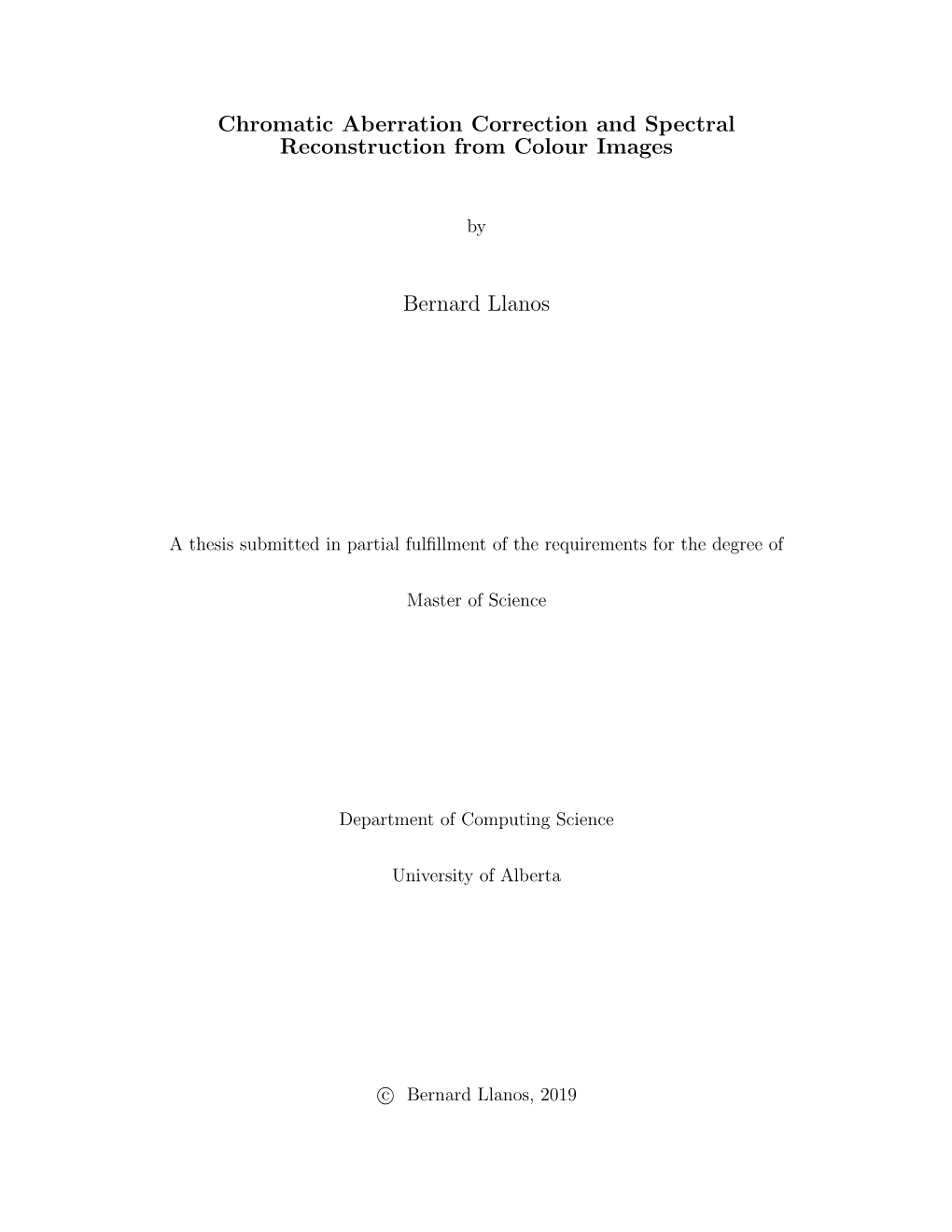 Chromatic Aberration Correction and Spectral Reconstruction from Colour Images