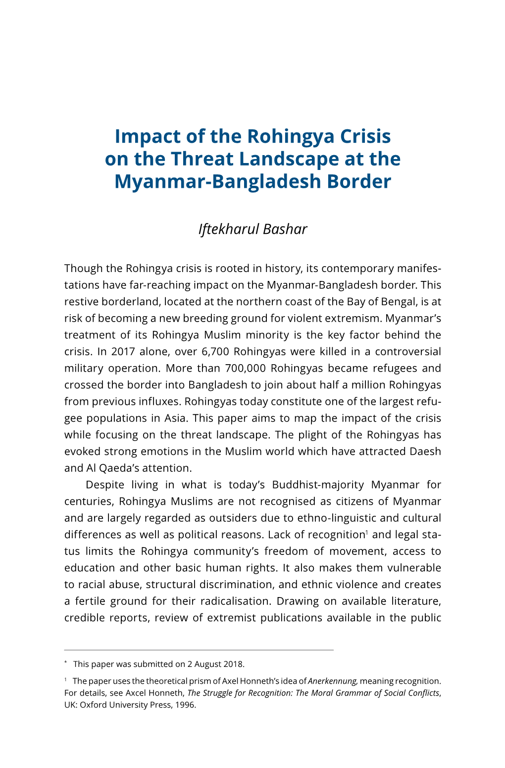 Impact of the Rohingya Crisis on the Threat Landscape at the Myanmar-Bangladesh Border