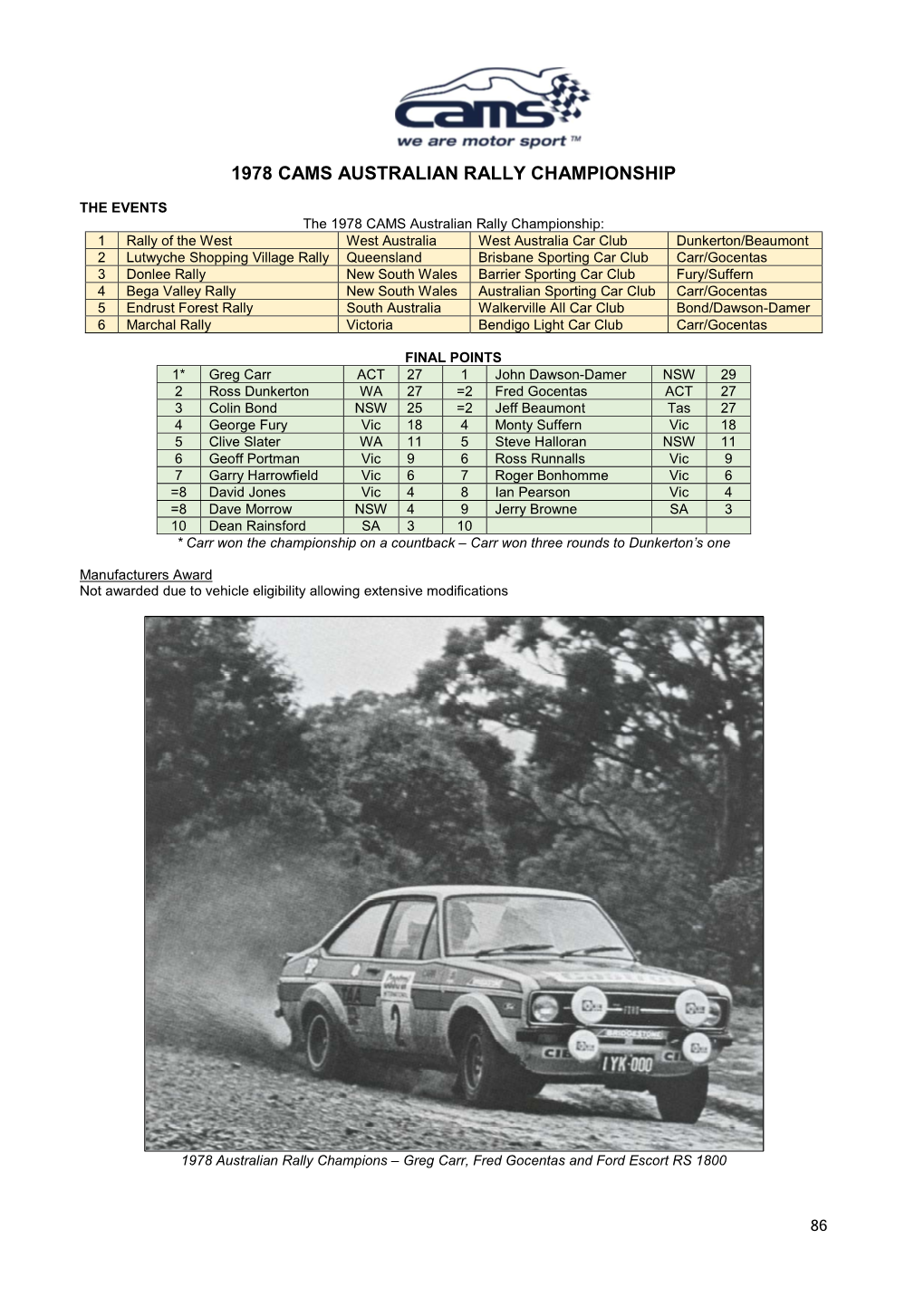 1978 Cams Australian Rally Championship