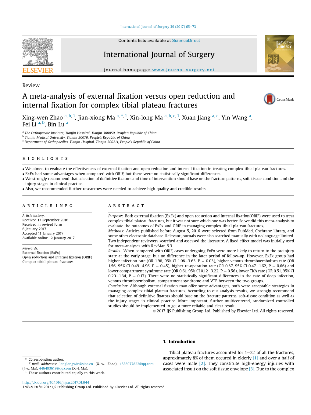 A Meta-Analysis of External Fixation Versus Open Reduction And