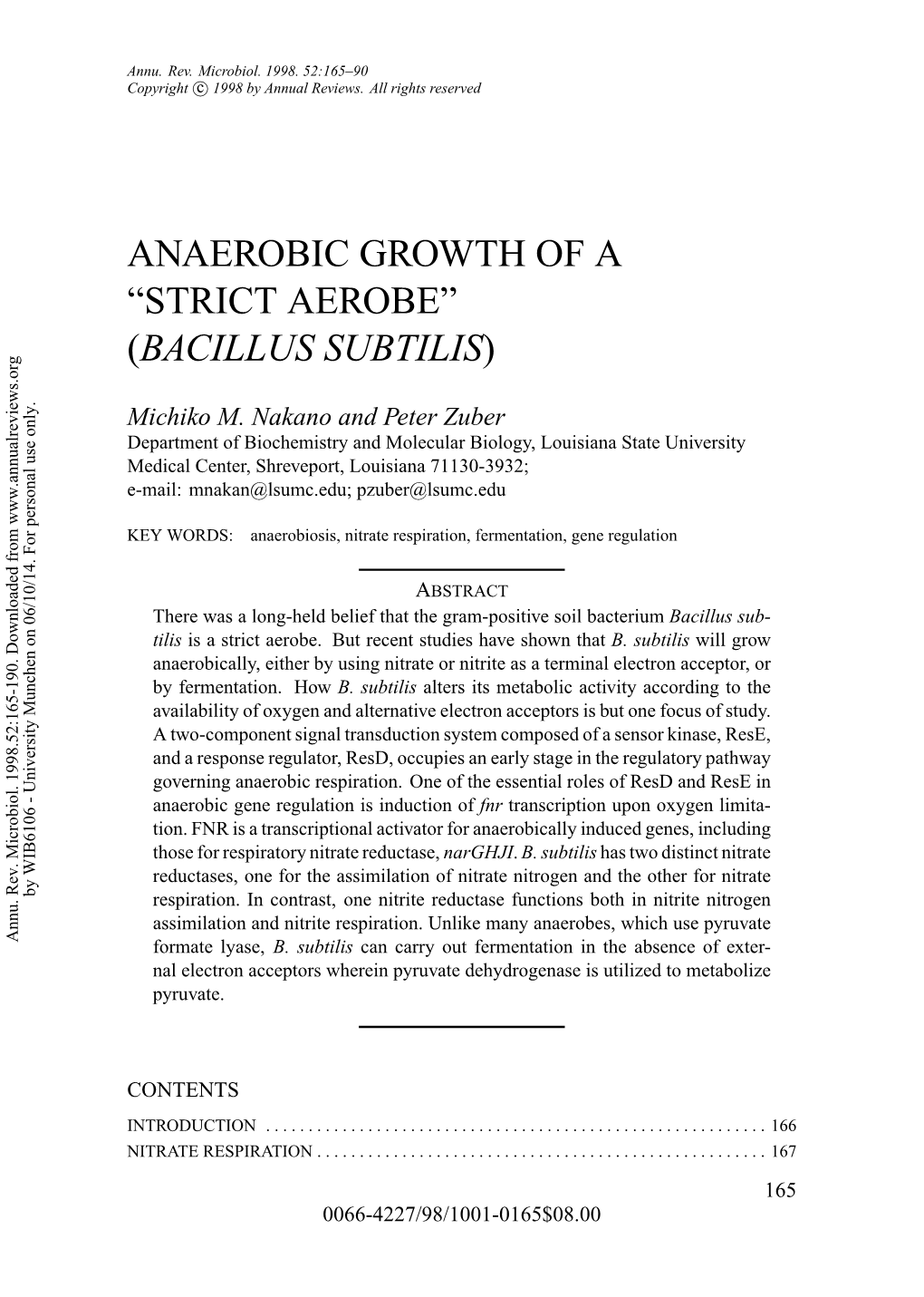 Anaerobic Growth of a “Strict Aerobe” (Bacillus Subtilis)