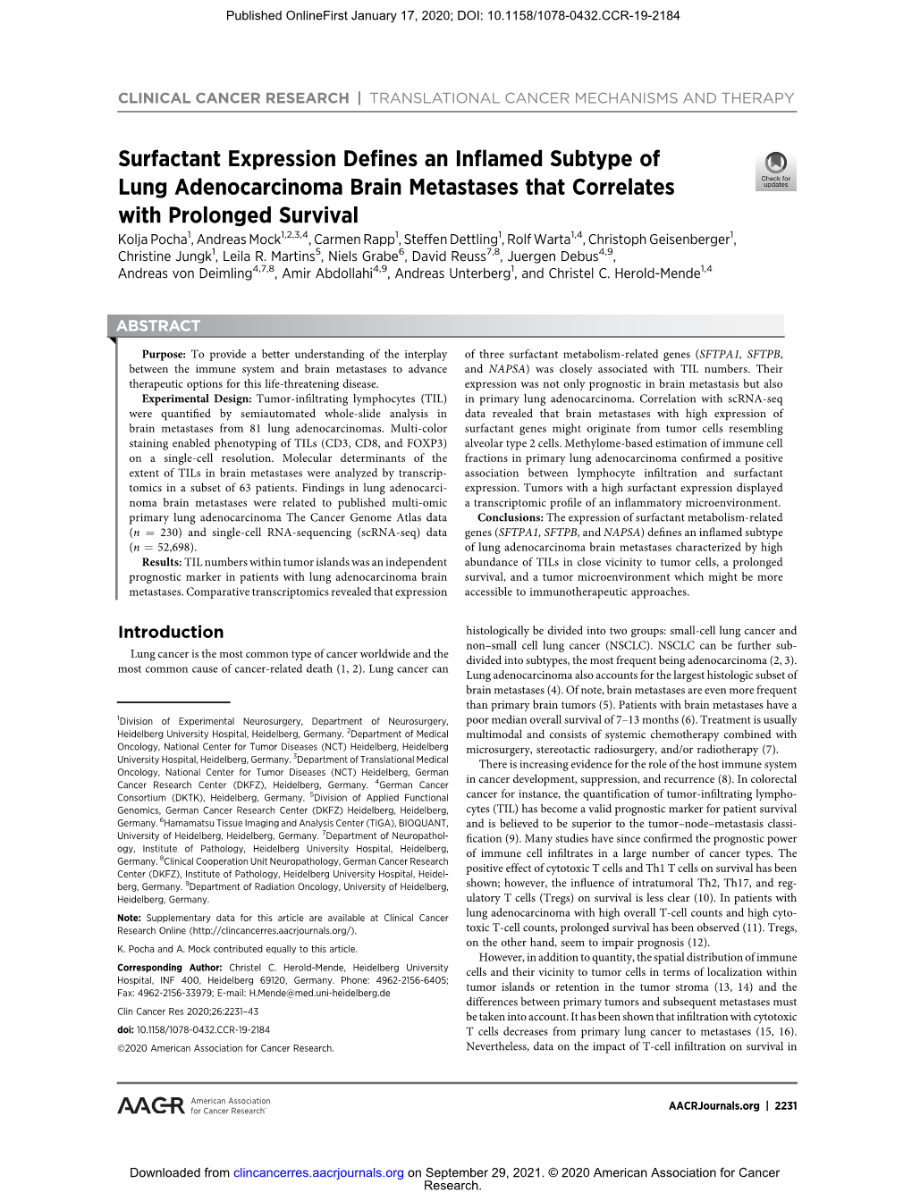 Surfactant Expression Defines an Inflamed Subtype of Lung Adenocarcinoma Brain Metastases That Correlates with Prolonged Survival