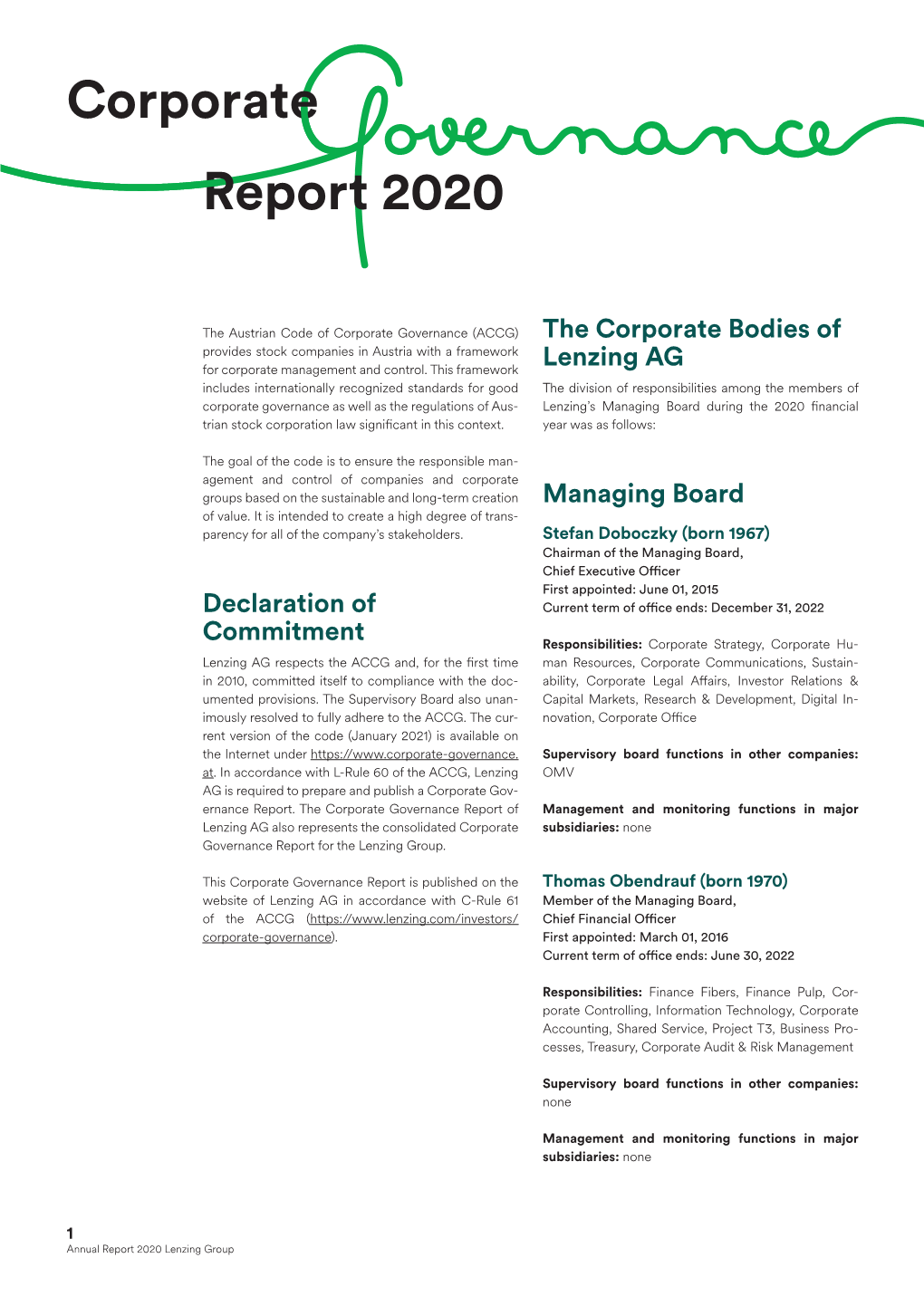 Corporate Governance Report 2020