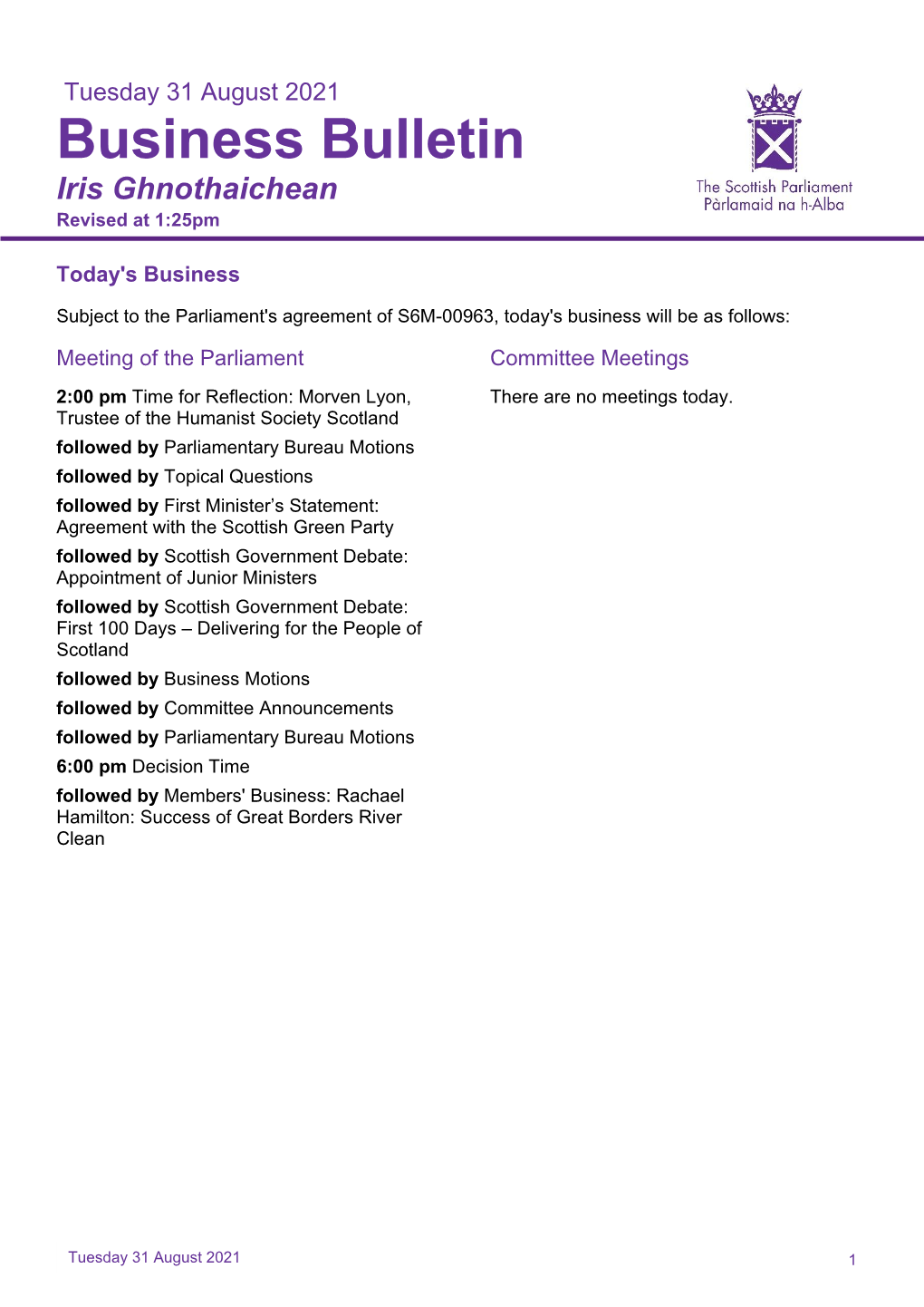 Tuesday 31 August 2021 Business Bulletin Iris Ghnothaichean Revised at 1:25Pm