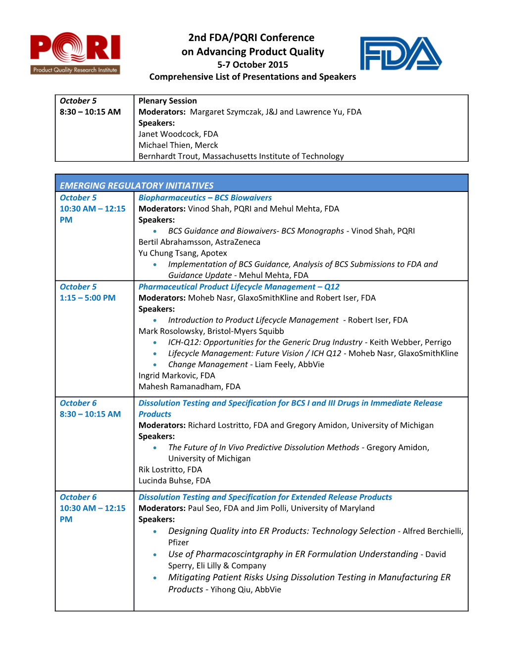 2Nd FDA/PQRI Conference on Advancing Product Quality