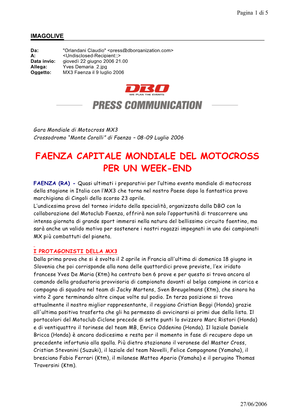 Faenza Capitale Mondiale Del Motocross Per Un Week-End