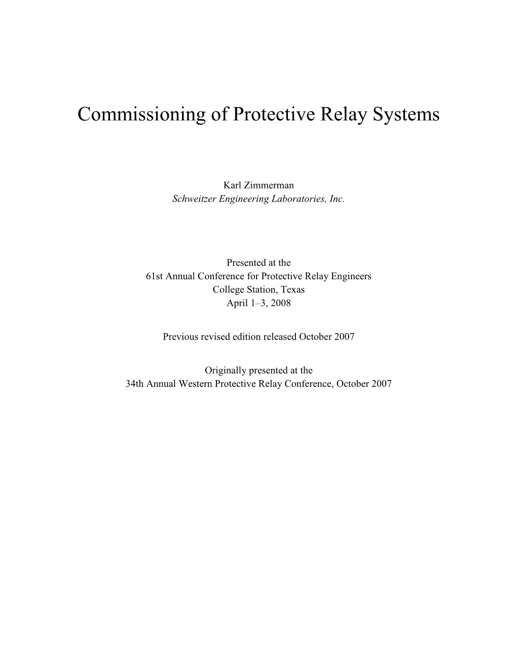 Commissioning of Protective Relay Systems