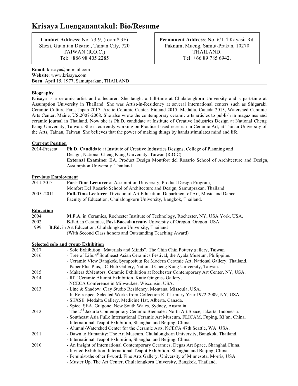 Bio-Resume Krisaya 2017 2Pages