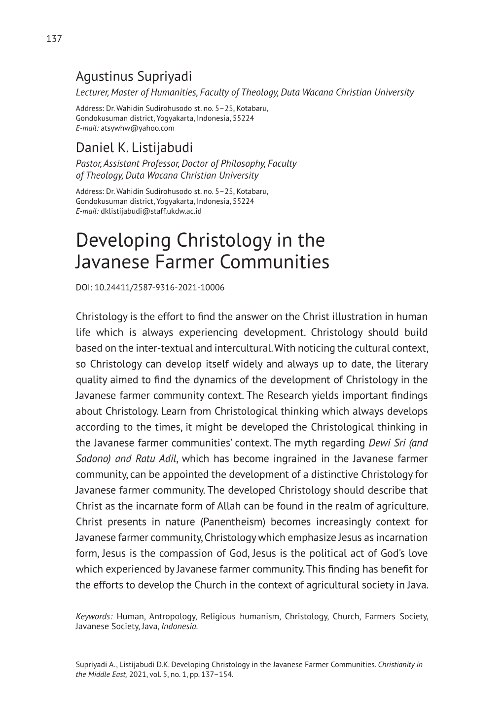Developing Christology in the Javanese Farmer Communities