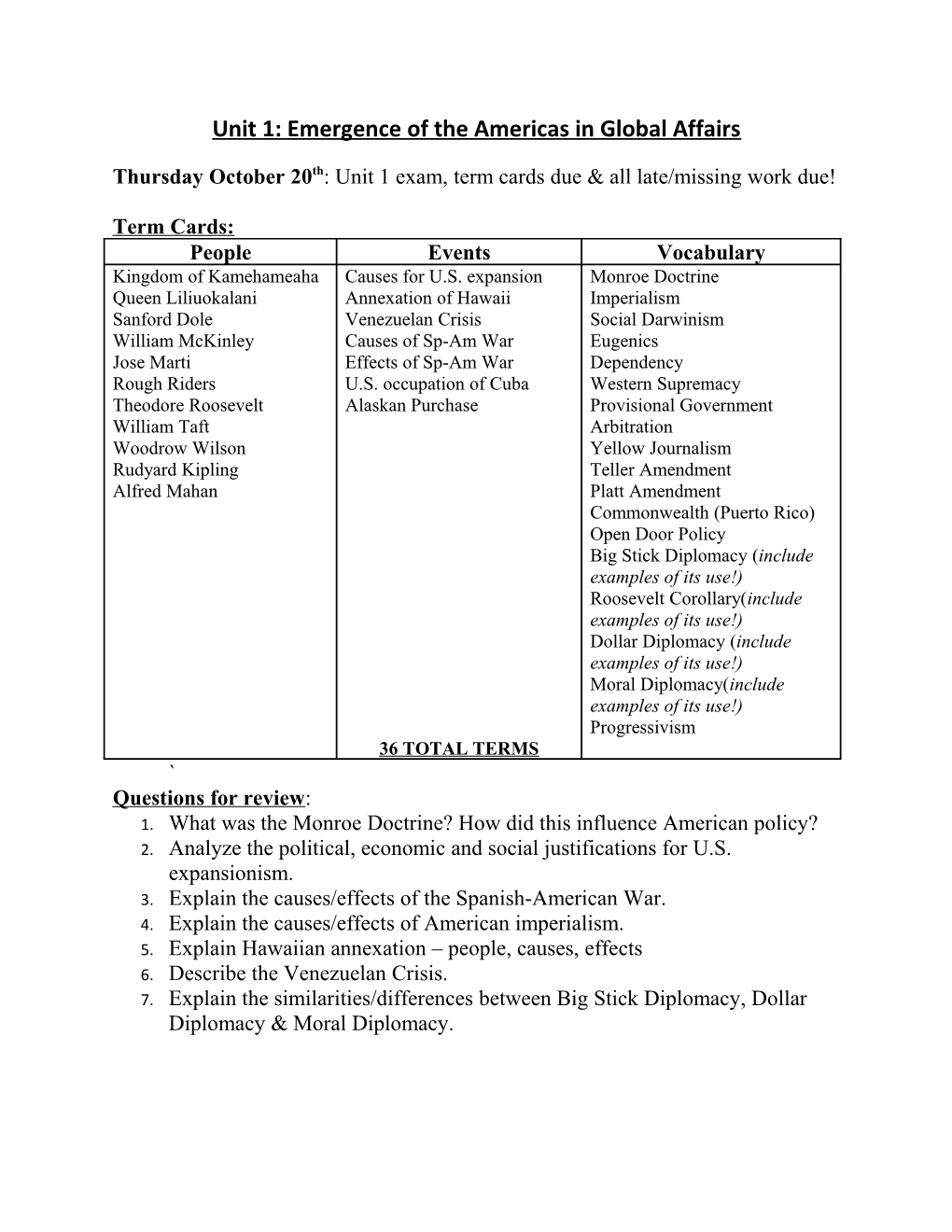 Unit 1: Emergence of the Americas in Global Affairs