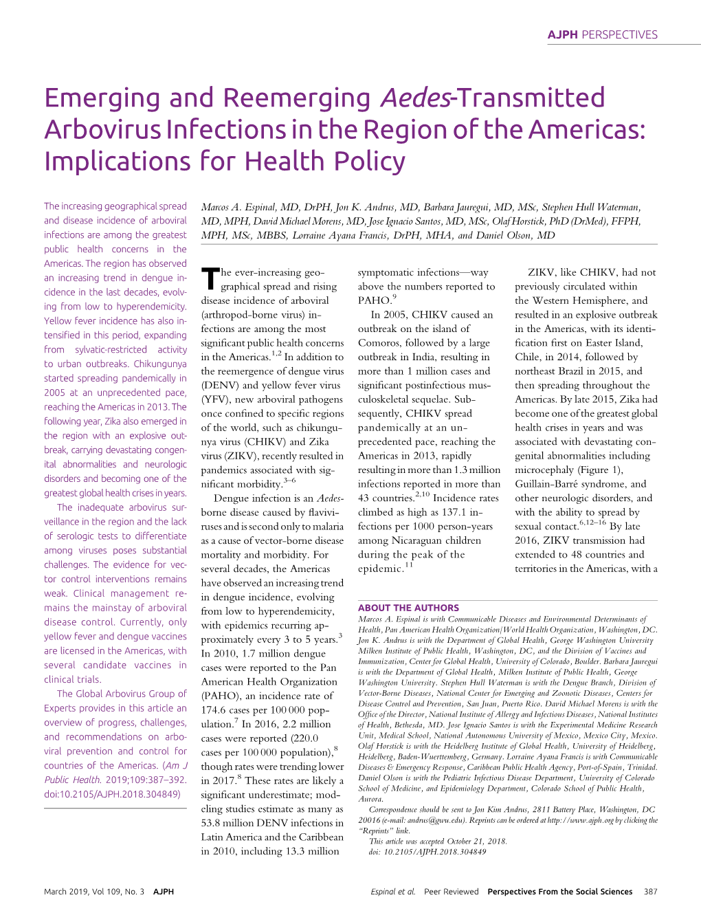 Emerging and Reemerging &lt;Italic&gt;Aedes&lt;/Italic&gt;-Transmitted Arbovirus Infections in the Region of the Americas: Impli