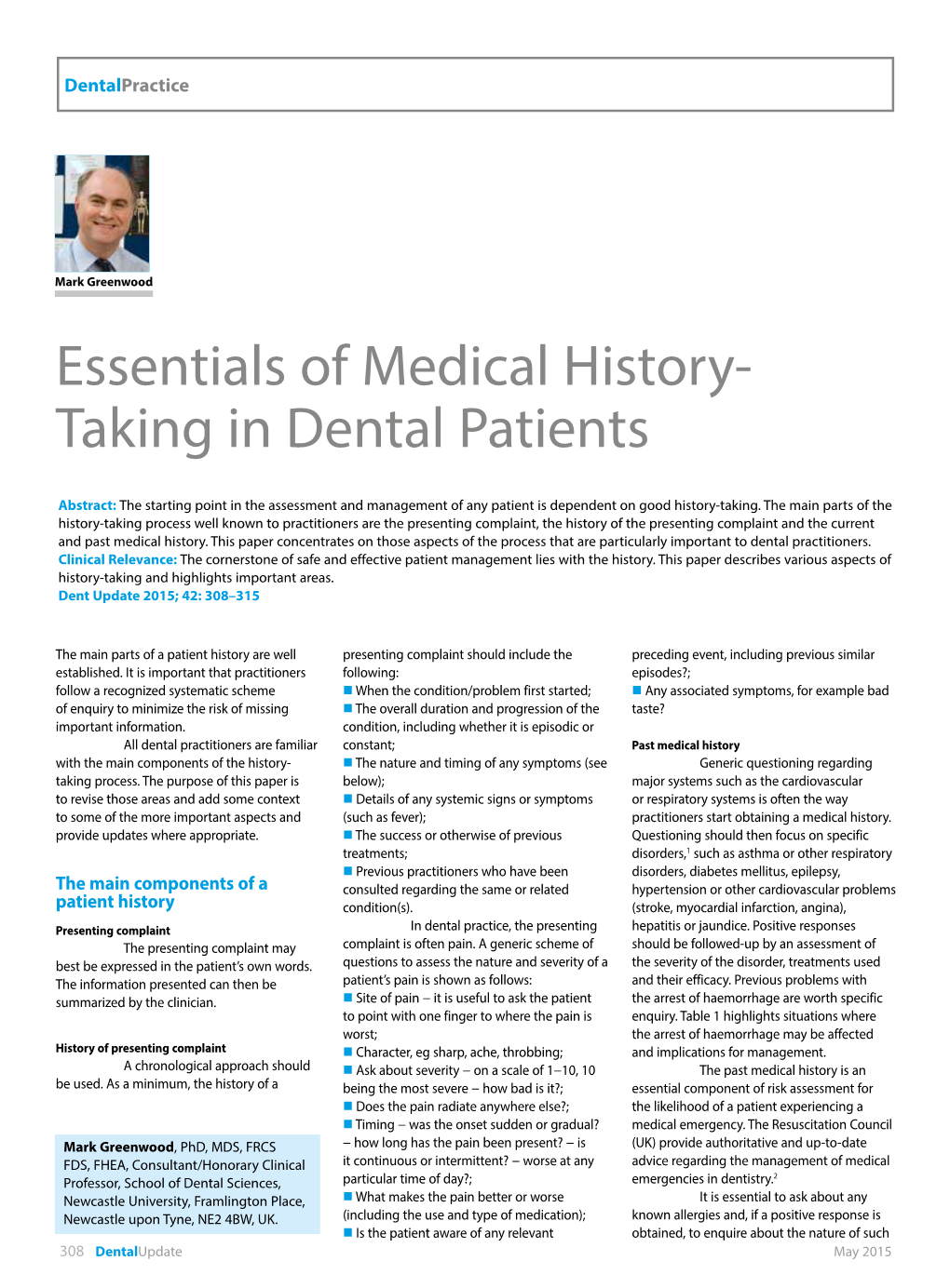 Essentials of Medical History- Taking in Dental Patients