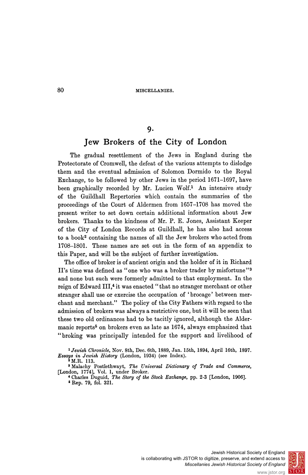 Jew Brokers of the City of London