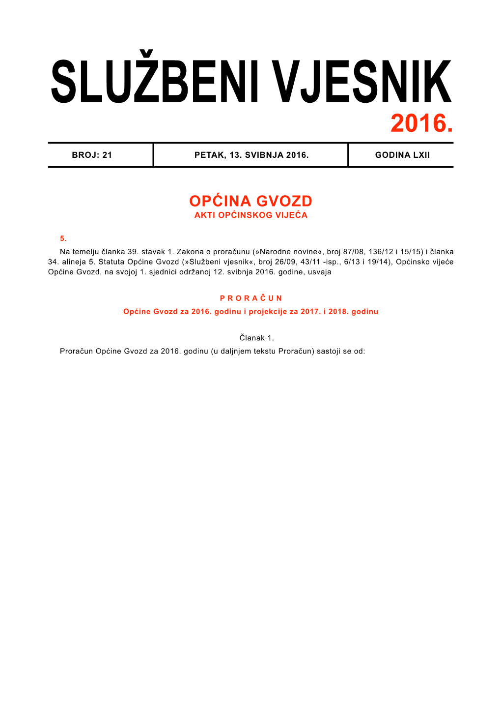 Općina Gvozd Akti Općinskog Vijeća