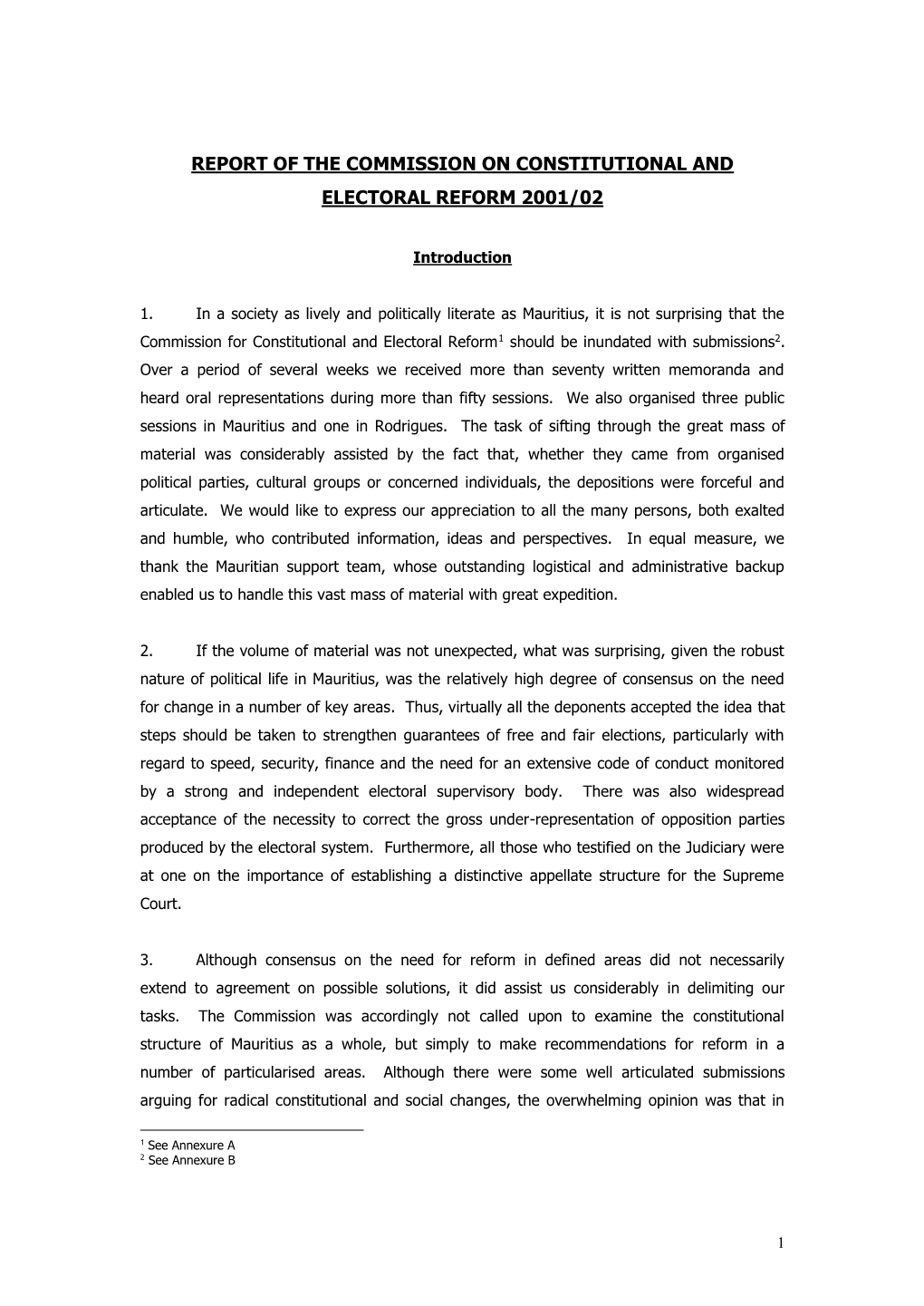 Report of the Commission on Constitutional and Electoral Reform 2001/02