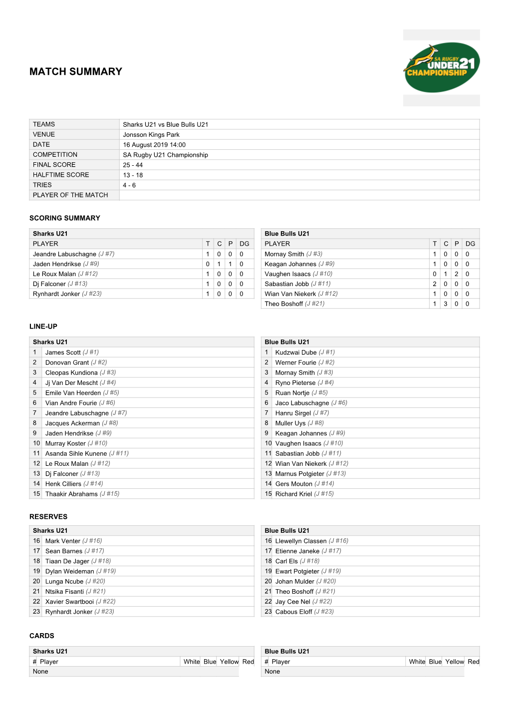 Match Summary Report