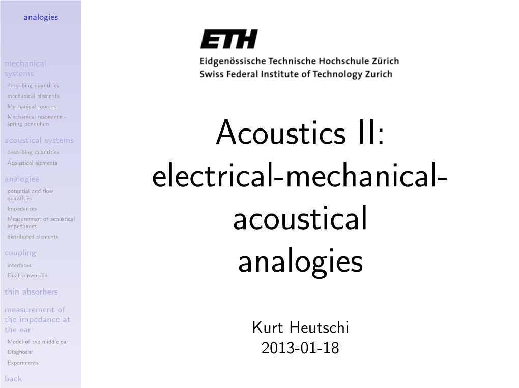 Electrical-Mechanical-Acoustical Analogies