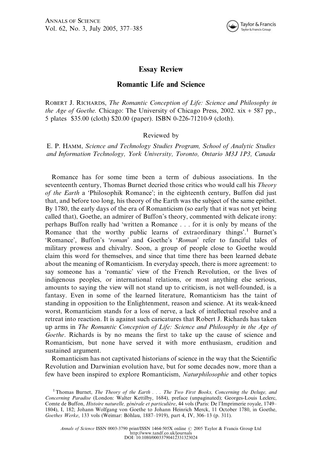 Essay Review Romantic Life and Science