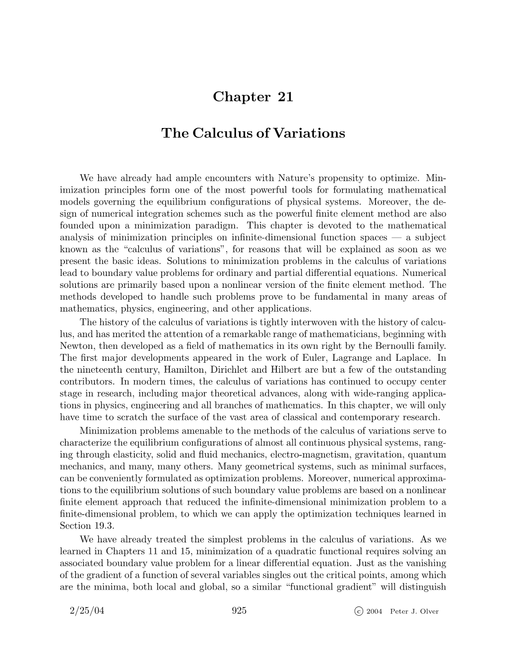 Chapter 21 the Calculus of Variations