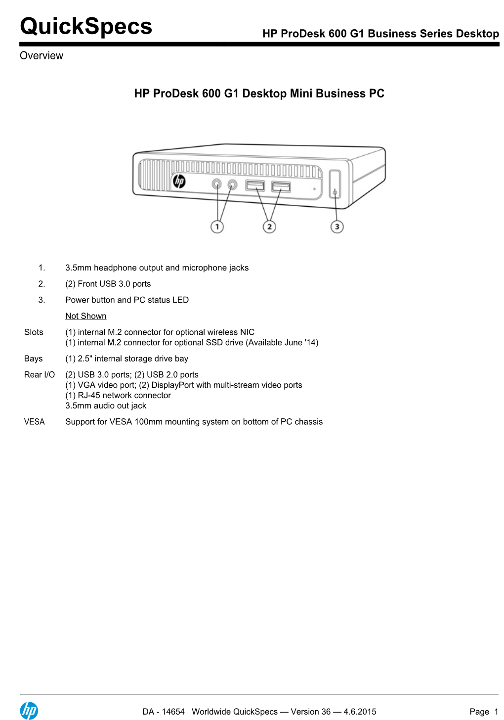 HP Prodesk 600 G1 Business Series Desktop Overview