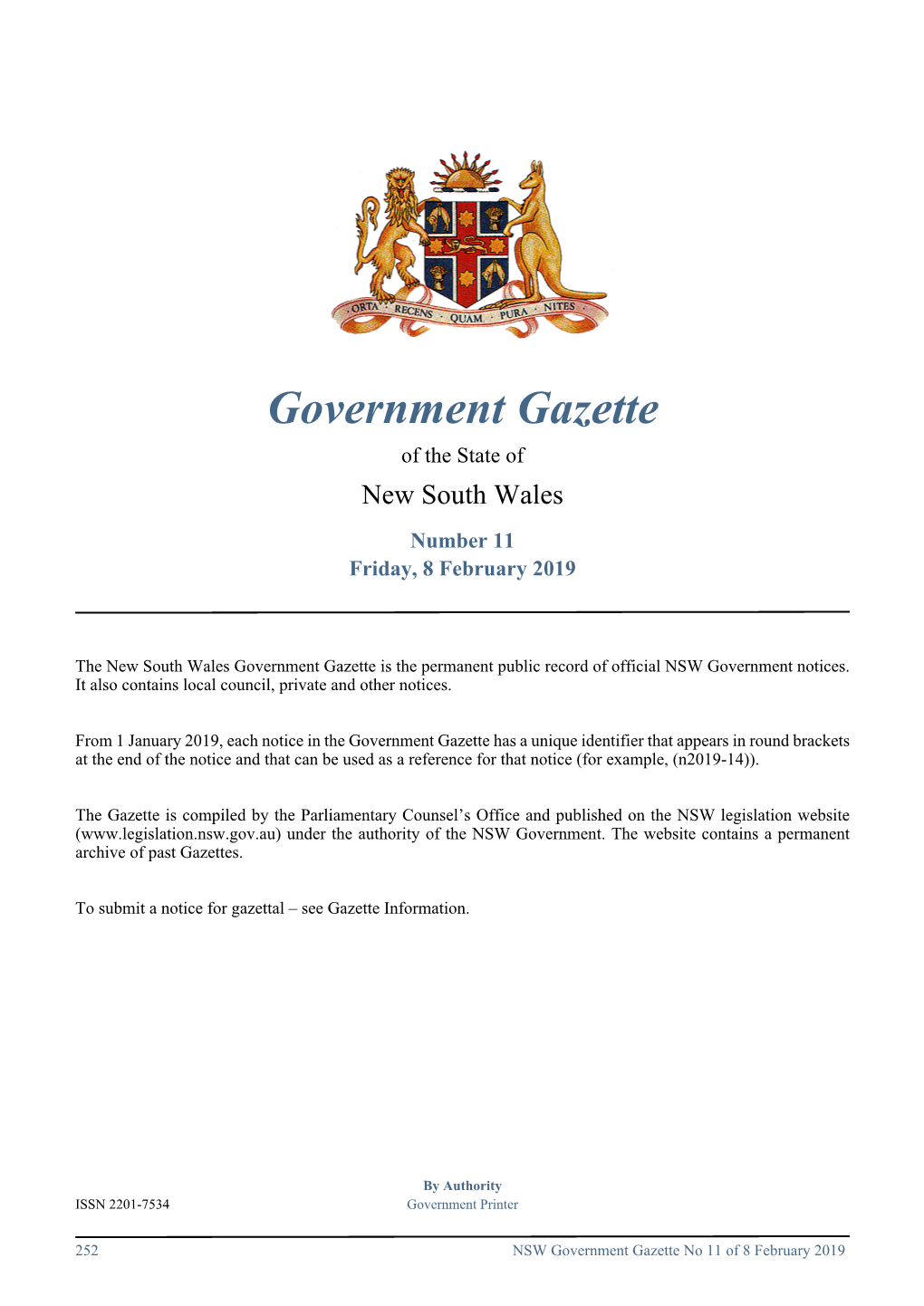 Government Gazette No 11 of Friday 8 February 2019