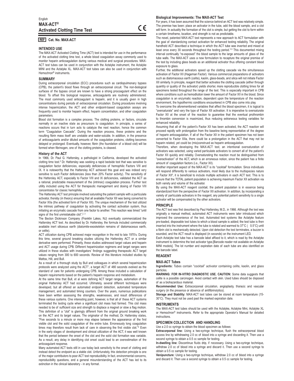 MAX-ACT® Activated Clotting Time Test