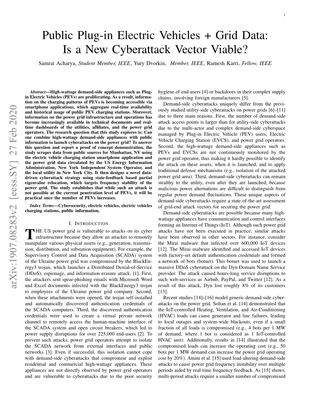 Public Plug-In Electric Vehicles + Grid Data: Is a New Cyberattack Vector