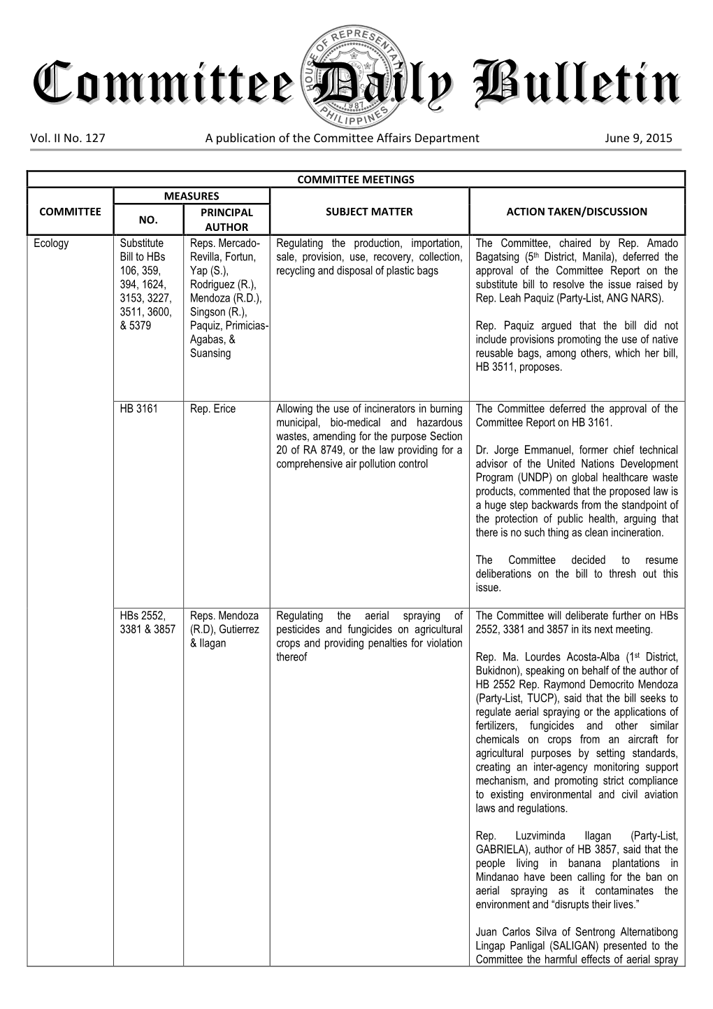 Committee Daily Bulletin