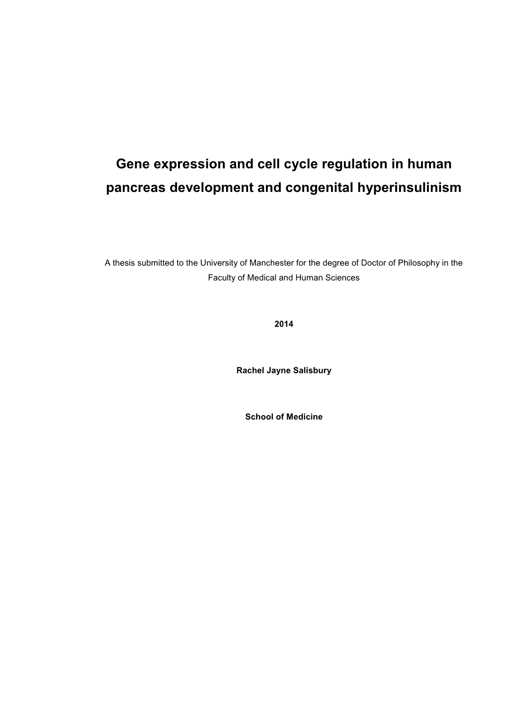 Gene Expression and Cell Cycle Regulation in Human Pancreas Development and Congenital Hyperinsulinism