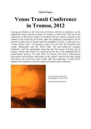 Call for Papers Venus Transit Conference in Tromsø