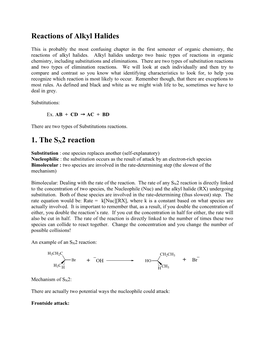 Reactions of Alkyl Halides 1. the SN2 Reaction