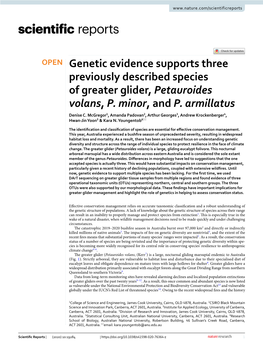 Genetic Evidence Supports Three Previously Described Species of Greater Glider, Petauroides Volans, P