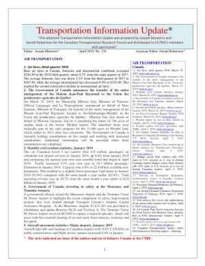 Transportation Information Update, April 2019