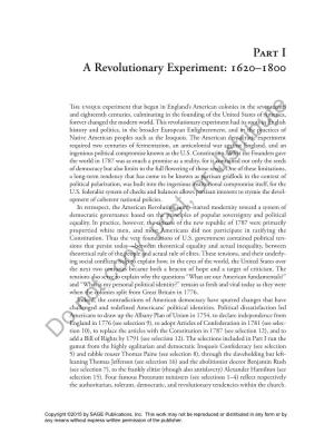 Part I a Revolutionary Experiment: 1620–1800