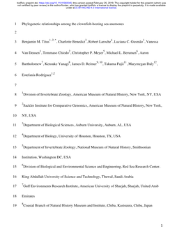 Phylogenetic Relationships Among the Clownfish-Hosting Sea Anemones