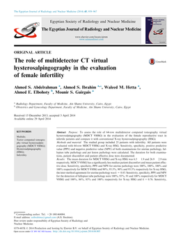 The Role of Multidetector CT Virtual Hysterosalpingography in the Evaluation of Female Infertility