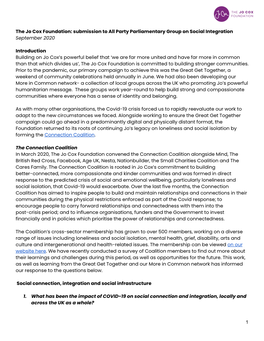 The Jo Cox Foundation: Submission to All Party Parliamentary Group on Social Integration September 2020