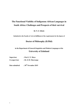 The Functional Viability of Indigenous African Languages in South Africa: Challenges and Prospects of Their Survival