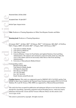 Predictors of Tanning Dependence in White Non&#X2010