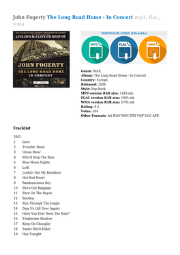 John Fogerty the Long Road Home - in Concert Mp3, Flac, Wma