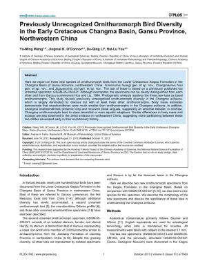 Previously Unrecognized Ornithuromorph Bird Diversity in the Early Cretaceous Changma Basin, Gansu Province, Northwestern China